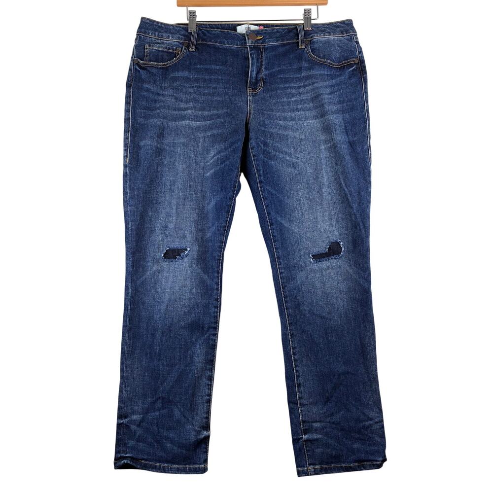 Cabi Jeans Slim Boyfriend Women's 16 Patchwork Dark Blue Wash Cotton Stretch